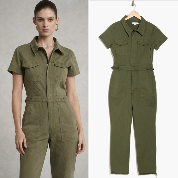 Good American Pants - Good American Fit For Success Straight Leg Denim Jumpsuit Fatigue Green Large